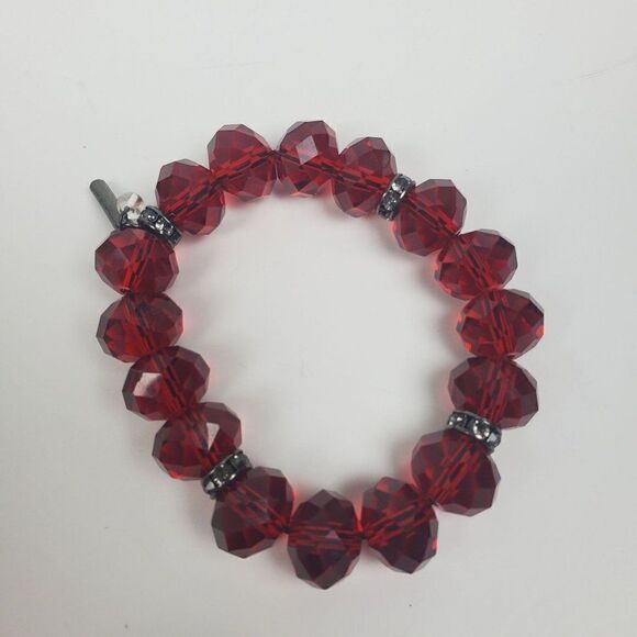 Kenneth Cole Red Chunky Glass Bead Clear Rondelle Gunmetal Necklace Bracelet Set - Picture 9 of 15